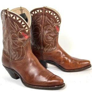 Justin Brown 50's Pee Wee Cowboy Boots - Mens Size 8.5D Inlaid Cloth Pulls